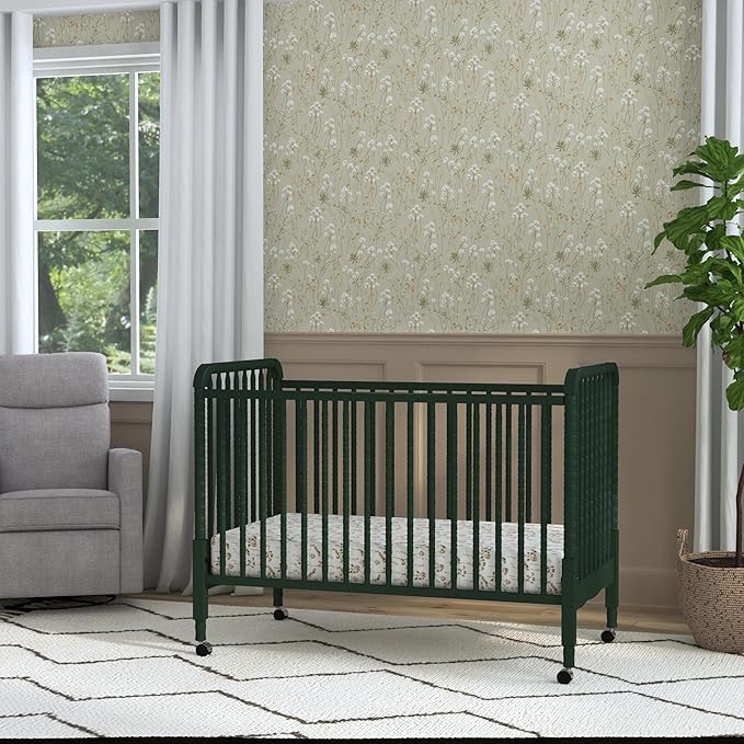 DaVinci Jenny Lind 3-in-1 Convertible Crib in Forest Green, Removable Wheels, Greenguard Gold - LeafyLoom