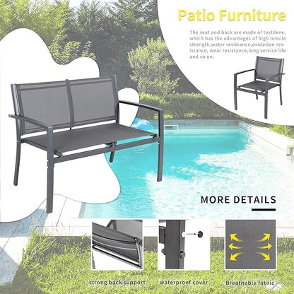 Shintenchi 4 Pieces Patio Furniture Set, Modern Design, Durable Steel Frame, Comfortable Textile Cushions, Easy to Move and Clean - LeafyLoom