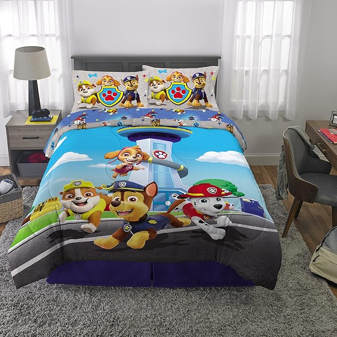 Franco Paw Patrol Kids Bedding Super Soft Comforter And Sheet Set, 5 Piece Full Size, (Official) Nickelodeon, 39 x 75 Inch - LeafyLoom