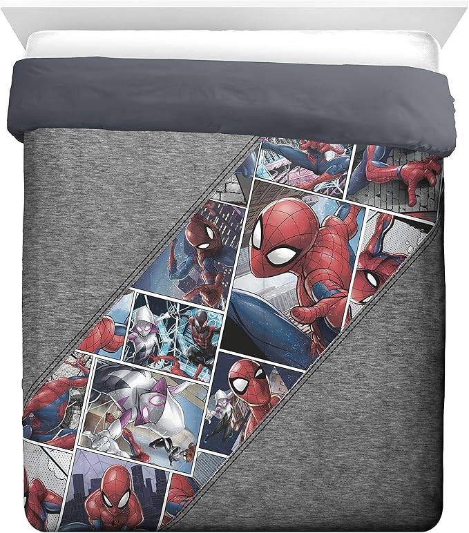 Jay Franco Marvel Spiderman Grunge Queen Comforter & Sham Set - Super Soft Kids Bedding - Fade Resistant Microfiber (Official Marvel Product) - LeafyLoom