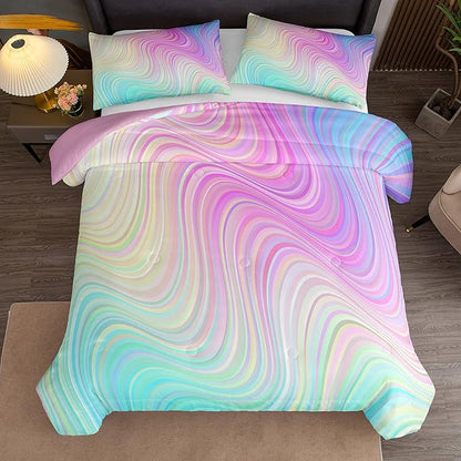 Bodhi Tie Dye Marbling Comforter Colorful Marble Teen Girl Bedding Set Watercolor Pastel Pink Blue Purple Comforter Set Marble Abstract Kids Bedding Set 2 Piece Bright Girly Comforter (Twin) - LeafyLoom