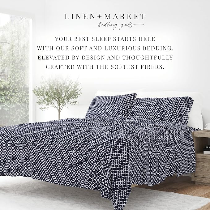 Linen Market 3 Piece Twin Bedding Sheet Set (Navy Quatrefoil) - Sleep Better Than Ever with These Ultra-Soft & Cooling Bed Sheets for Your Twin Size Bed - Deep Pocket Fits 16" Mattress - LeafyLoom