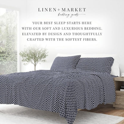 Linen Market 4 Piece Full Bedding Sheet Set (Navy Quatrefoil) - Sleep Better Than Ever with These Ultra-Soft & Cooling Bed Sheets for Your Full Size Bed - Deep Pocket Fits 16" Mattress - LeafyLoom