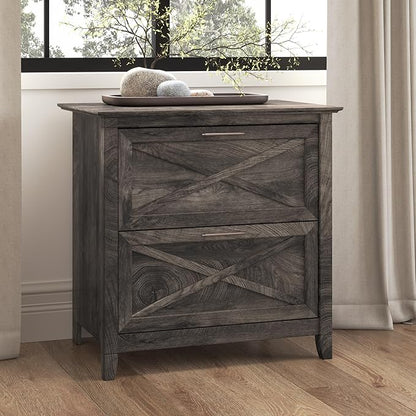 Bush Furniture Key West 2 Drawer Lateral File Cabinet in Dark Gray Hickory | Document Storage for Home Office | Accent Chest with Drawers - LeafyLoom