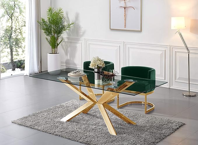 Meridian Furniture Gianna Collection Modern | Contemporary Velvet Upholstered Dining Chair with Polished Gold Metal Frame, 24" W x 22" D x 29.5" H, Green - LeafyLoom