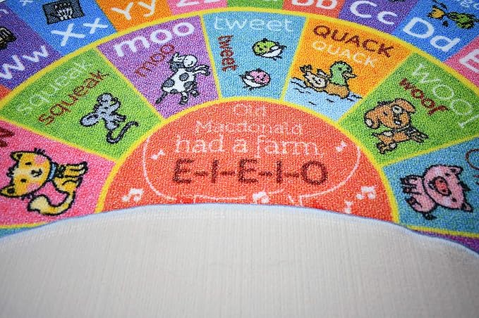 KC Cubs Playtime Collection ABC Alphabet with Old MacDonald's Animals Educational Learning & Game Round Circle Area Rug Carpet for Kids and Children Bedrooms and Playroom - LeafyLoom