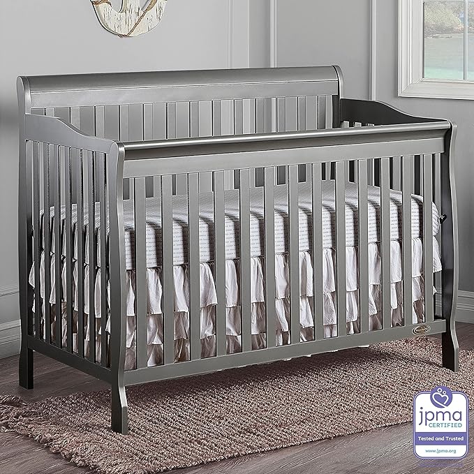 Dream On Me Ashton 4-In-1 Convertible Crib In Storm Grey, Greenguard Gold, JPMA Certified, Non-Toxic Finishes, Features 4 Mattress Height Settings, Made Of Solid Pinewood - LeafyLoom