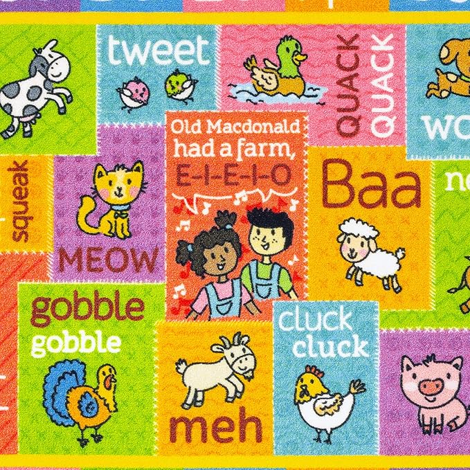 KC Cubs Classroom Rug, Kids Rug and Baby Play Mat ABC Alphabet with Old MacDonald Animals Educational Learning Non Slip Baby Girl & Boy Carpet Children Bedroom Toddler Playroom Floor Mat Nursery Rug - LeafyLoom