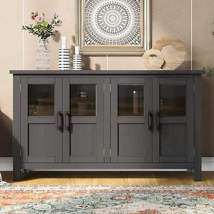 Merax Farmhouse Sideboard Buffet Cabinet with Storage, 4 Door Wood Cupboard w/Adjustable Shelves, Console Table for Kitchen, Dining/Living Room, Grey - LeafyLoom