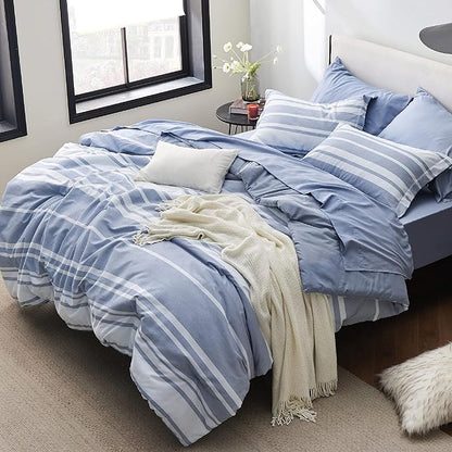 Bedsure Full Size Comforter Set 7 Pieces, Blue White Striped Bedding Comforter Sets All Season Bed Set, Bed in a Bag Full with Comforter, Sheets, Pillowcases & Shams - LeafyLoom