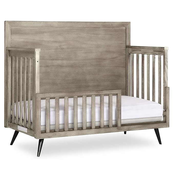 Evolur Stilnovo Mid Century Convertible Crib Toddler Guard Rail I Full Assembly I Lasting Quality, Windsor Oak Grey - LeafyLoom