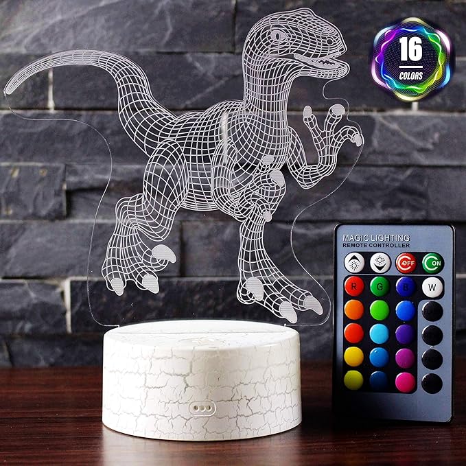 Dinosaur Night Light, 16 Colors 3D Desk Lamp Remote Control Dinosaur Toys for Kids Age 2 3 4 5 6 7 8-12 Year Old Boys Room Bedside Decor Christmas Birthday Gifts - LeafyLoom