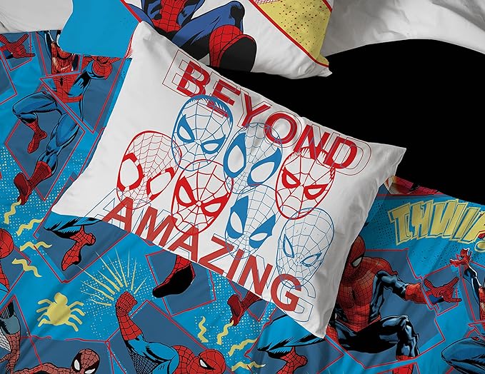 Marvel Spiderman Beyond Amazing 4 Piece Twin Size Bed Set - Includes Comforter & Sheet Set Bedding - Super Soft Fade Resistant Microfiber (Official Product) - LeafyLoom