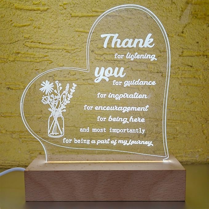 Thank You Gifts for Women Men Acrylic Dimmable Led Night Light Coworker Retirement Inspirational Gift for Colleague Leaving Friends Teacher Birthday Christmas Gifts Decorative Plaques Bedroom Decor - LeafyLoom