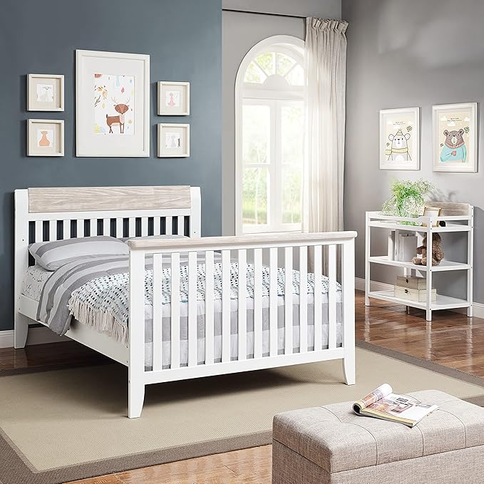 Suite Bebe Hayes 4 in 1 Convertible Crib, White and Wire Brushed Wood - LeafyLoom