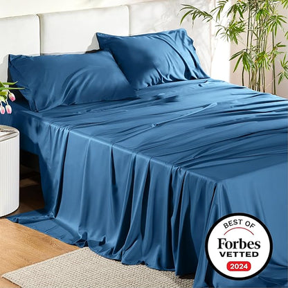 Bedsure Full Size Sheets, Cooling Sheets Full, Rayon Derived from Bamboo, Deep Pocket Up to 16", Breathable & Soft Bed Sheets, Hotel Luxury Silky Bedding Sheets & Pillowcases, Peacock Blue - LeafyLoom