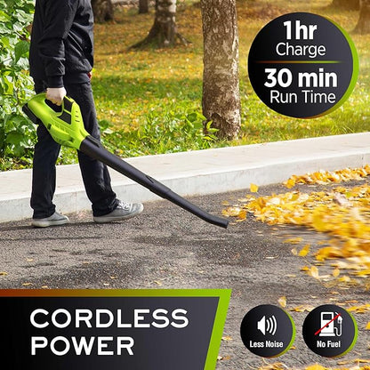 Mueller UltraStorm Cordless Leaf Blower, 140 MPH 20 V Powerful Motor, Electric Leaf Blower for Lawn Care, Battery Powered Leaf Blower for Snow Blowing High Capacity Battery & Charger Green - LeafyLoom