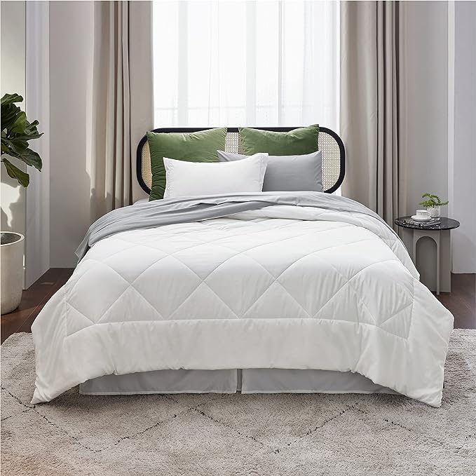 Bedsure White Twin XL Comforter Sets - 5 Pieces Reversible White Twin XL Bedding Sets with Comforters, Sheets, Pillowcase & Sham, Twin XL Bed Sets for College - LeafyLoom