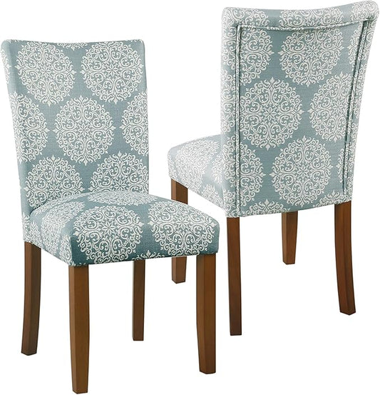 HomePop Parsons Classic Upholstered Accent Dining Chair,Set of 2, Blue and Cream Medallion - LeafyLoom