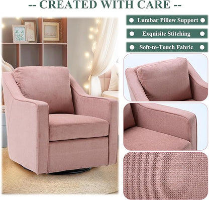 COLAMY 360° Swivel Accent Chair Set of 2, Upholstered Fabric Leisure Armchair with Lumbar Pillow for Living Room Bedroom Home Office, Pink - LeafyLoom