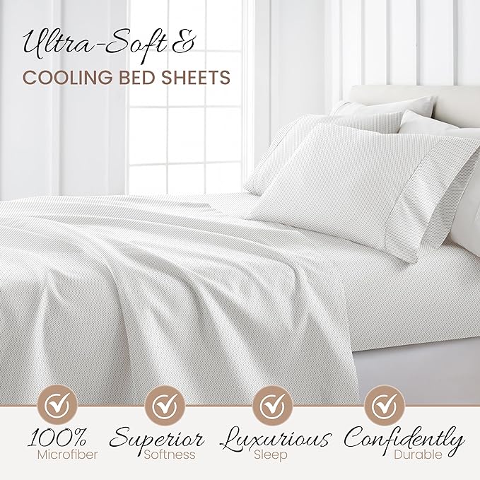 Linen Market 4 Piece Full Bedding Sheet Set (Gray Stippled) - Sleep Better Than Ever with These Ultra-Soft & Cooling Bed Sheets for Your Full Size Bed - Deep Pocket Fits 16" Mattress - LeafyLoom