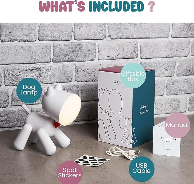 Spotlights: The Original, Cute, LED Dog lamp: Kids Desk lamp, Kids Night lamp, Kids Reading lamp, Nursery lamp, Dorm lamp. Great Gift idea for Dog Lovers. Add Spots or Leave White - LeafyLoom