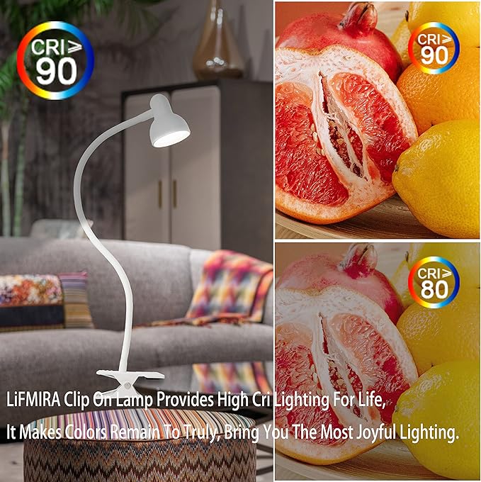 Clip on Lamp USB Reading Light, 3 Color Modes, 10 Brightness Dimmable, Flexible Gooseneck Desk Lamp with Clamp, Eye Care Clip on Light for Bed Desk Headboard Home Dorm(White) - LeafyLoom