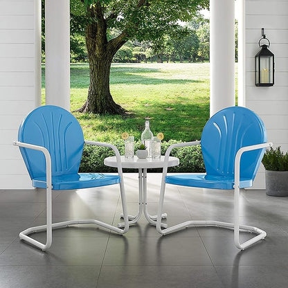 Crosley Furniture KO10004BL Griffith 3-Piece Retro Metal Outdoor Seating Set with Table and 2 Chairs, Sky Blue - LeafyLoom