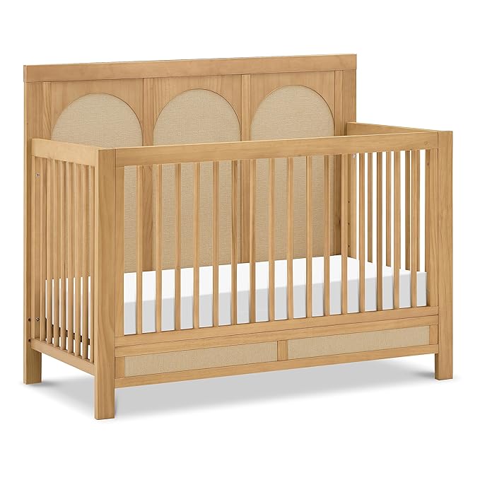 Namesake Eloise 4-in-1 Convertible Crib in Honey and Performance Sand Eco-Weave, GREENGUARD Gold Certified - LeafyLoom