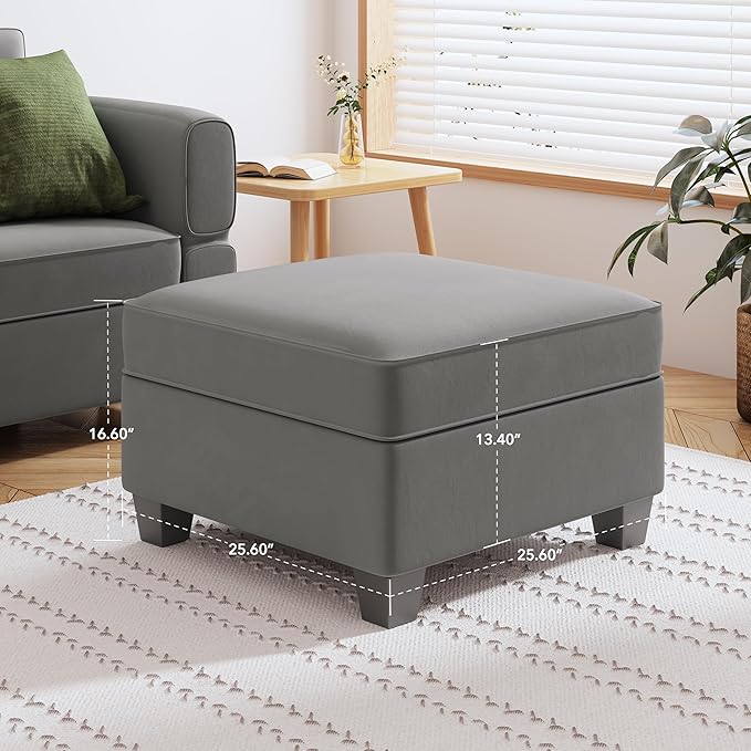 Square Modular Storage Ottoman for Modular Sectional Sofa Seat Cube Footrest Coffee Table, Dark Grey - LeafyLoom