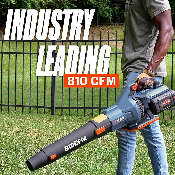 SENIX X6 60 Volt Max* Handheld Cordless Leaf Blower, Up to 810 CFM and 170 MPH, Variable Speed, Cruise Control, Lightweight, includes 4.0 Ah Battery and 3 Amp Charger (BLAX6-M1) - LeafyLoom