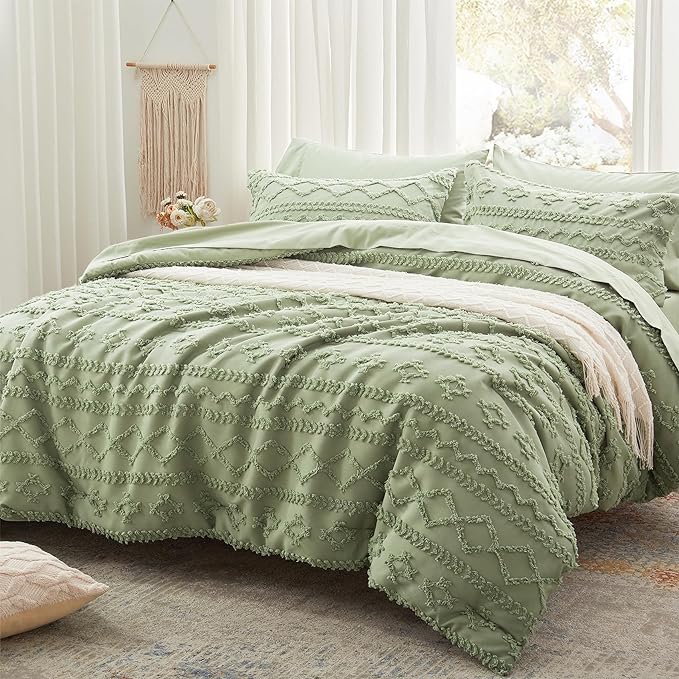 Anluoer Twin Comforter Set 5 Pieces, Sage Green Tufted Bed in a Bag with comforters and sheets, All Season Bedding Sets with 1 Comforter, 1 PillowShams, 1 Pillowcases, 1 Flat Sheet, 1 Fitted Sheet - LeafyLoom