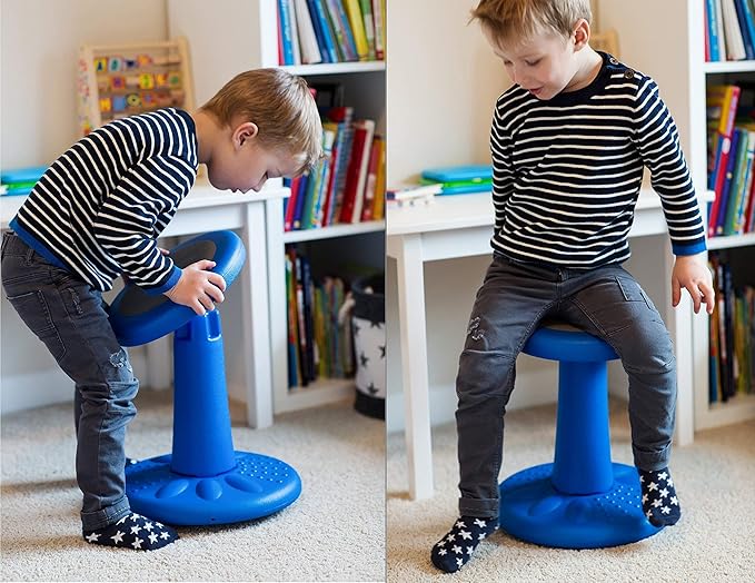 Studico ActiveChairs Kids Wobble Stool, Flexible Seating for Preschool & Elementary Classrooms, Improves Focus, Posture & ADHD/ADD, 14" Active Desk Chairs, Ages 3-7, Blue - LeafyLoom