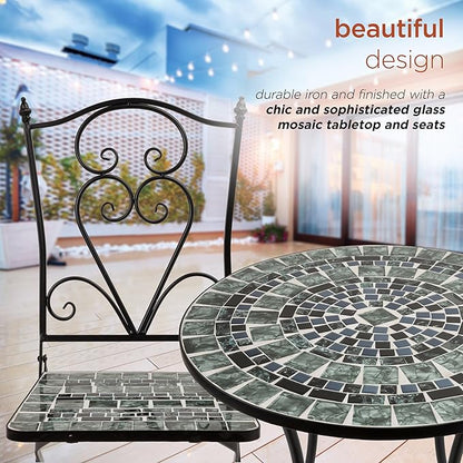 Alpine Corporation Alpine Marbled Glass Mosaic Bistro Set, Onesize, Black/Gray - LeafyLoom