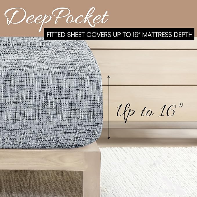 Linen Market 4 Piece King Bedding Sheet Set (Light Blue Chambray) - Sleep Better Than Ever with These Ultra-Soft & Cooling Bed Sheets for Your King Size Bed - Deep Pocket Fits 16" Mattress - LeafyLoom