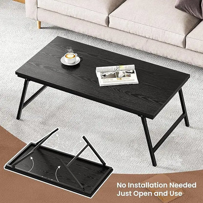 Folding Coffee Table, Leg Latches Portable Sturdy Floor Table Desk for Sitting on The Floor, No Assembly Low Coffee Table for Living Room, Home, Office, Black, 41.34L×21.65W×15.75H - LeafyLoom