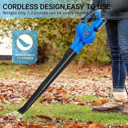 20V Cordless Leaf Blower with Battery and Charger, Leaf Blower Battery Operated, Rechargeable Electric Handheld Leaf Blowers Variable Speed with 2 Tubes for Patio, Leaves Blowing-Blue - LeafyLoom