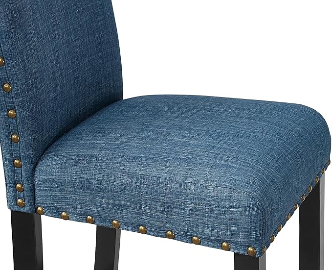 New Classic Furniture Crispin Counter Dining Chair (Set of Six), 100% Polyester Marine Blue Fabric with Espresso Legs - LeafyLoom