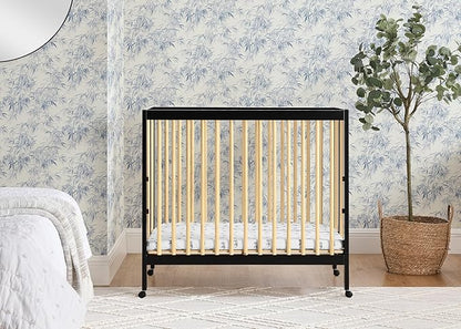 Delta Children Mia Portable Folding Mini Crib with 1.5-Inch Mattress - Greenguard Gold Certified, Ebony Black/Natural - LeafyLoom