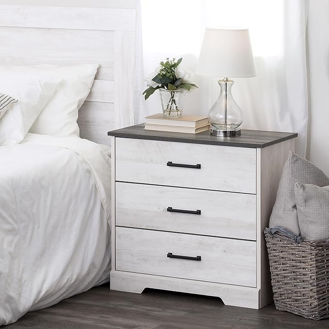 Prepac Rustic Ridge Farmhouse 3-Drawer Nightstand, Washed White, ADNR-1603-1 - LeafyLoom