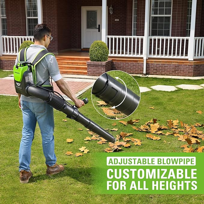 Greenworks 40V (165 MPH / 660 CFM / 75+ Compatible Tools) Cordless Brushless Backpack Leaf Blower, 8.0Ah Battery and Charger Included, Green - LeafyLoom