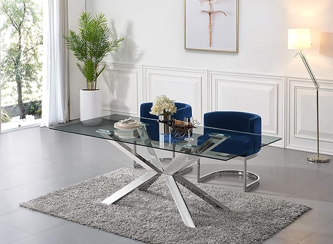 Meridian Furniture Gianna Collection Modern | Contemporary Velvet Upholstered Dining Chair with Polished Chrome Metal Frame, 24" W x 22" D x 29.5" H, Navy - LeafyLoom