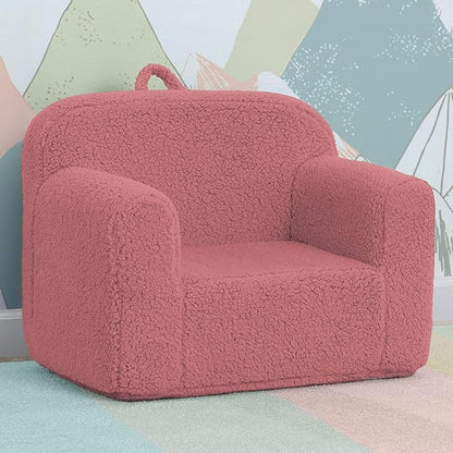 Delta Children Sherpa Cozee Chair - Foam Kids Chair for Ages 18 Months and Up, Rose - LeafyLoom