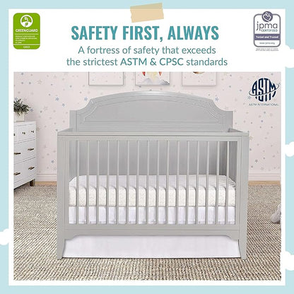 JPMA & Greenguard Gold Certified Milton 5-in-1 Convertible Crib Made with Sustainable New Zealand Pinewood in Pebble Grey, Non-Toxic Finish - LeafyLoom