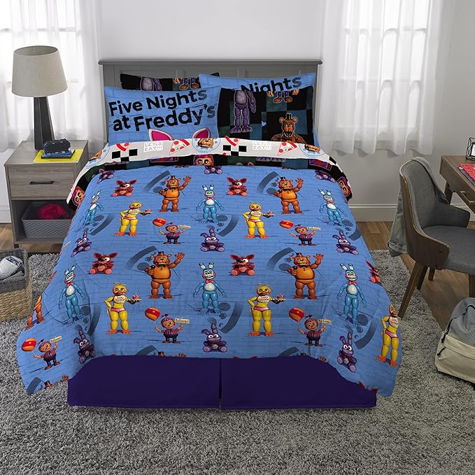 Franco Kids Bedding Super Soft Comforter and Sheet Set with Sham, 7 Piece Full Size, Five Nights At Freddy's - LeafyLoom