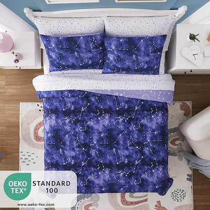 Comforter Set with Bedding - 5 Pieces Twin Bed in a Bag with Comforter, Sheets, Pillowcase & Sham - Glow in The Dark Galaxy - LeafyLoom