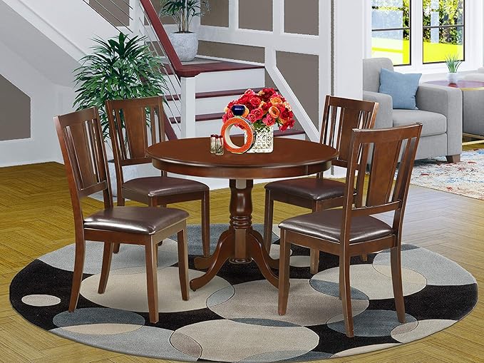 East West Furniture HLDU5-MAH-LC 5 Piece Kitchen Table Set for 4 Includes a Round Dining Room Table with Pedestal and 4 Faux Leather Upholstered Dining Chairs, 42x42 Inch, Mahogany - LeafyLoom