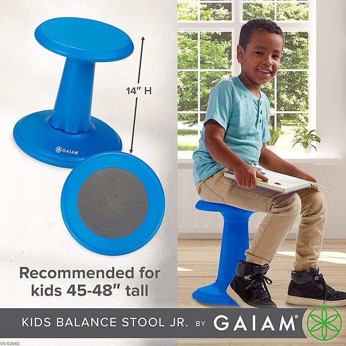 Gaiam Kids Wobble Stool Desk Chair - Alternative Flexible Seating Balance Wiggle Chair | ADHD Sensory Fidget Core Rocker Child Seat Elementary School Classroom Furniture for Student, Toddler, Ages 5-8 - LeafyLoom