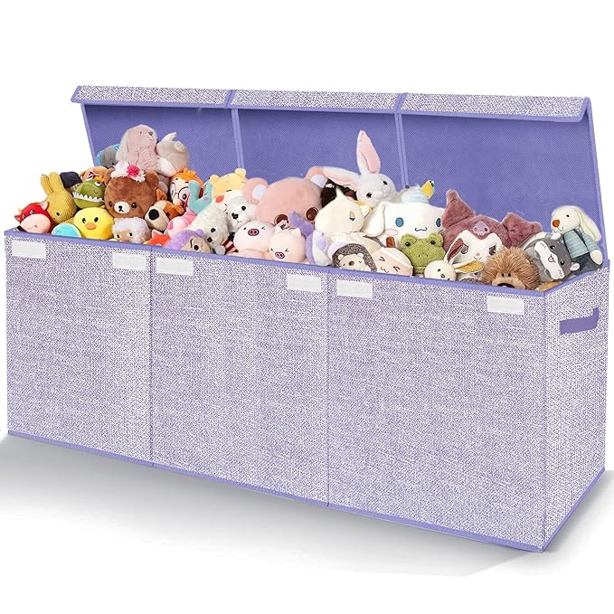 Toy Storage Box for Kids,Extra Large Toy Box Chest with Lids,Foldable Toy Organizers and Storage Bins with Handles for Nursery,Home,Office 35.8"x12.6"x16"(Purple) - LeafyLoom