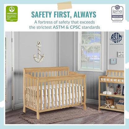 Ashton 4-In-1 Convertible Crib In Natural, Greenguard Gold, JPMA Certified, Non-Toxic Finishes, Features 4 Mattress Height Settings, Made Of Solid Pinewood - LeafyLoom